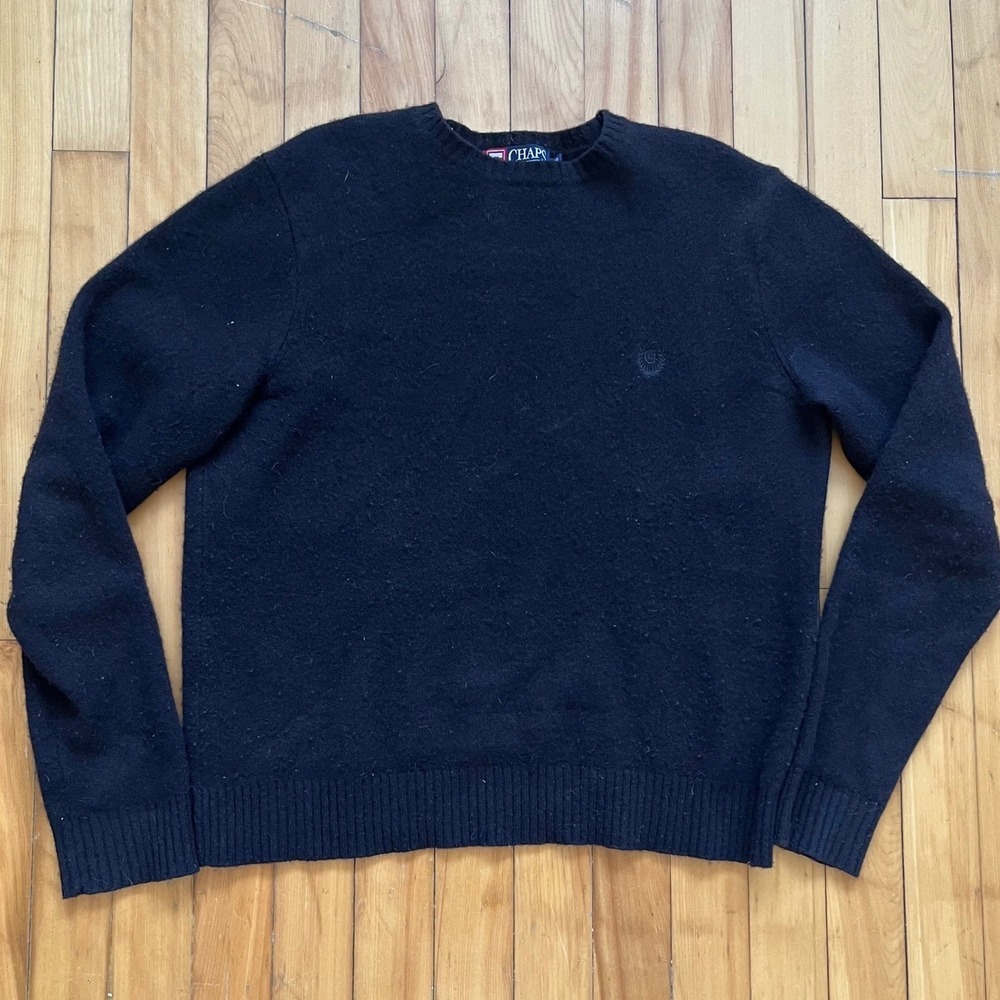 Vintage Chaps Ralph Lauren Mens Black 100% Lambswool Crewneck Sweater Large